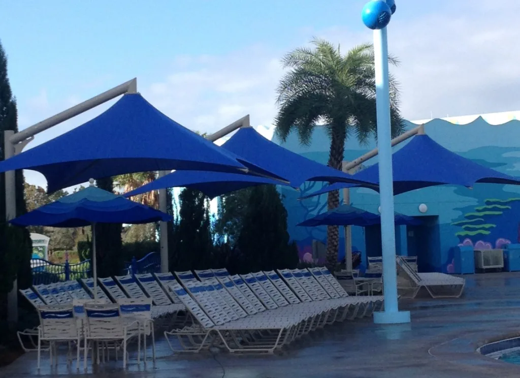 pool chairs and umbrellas