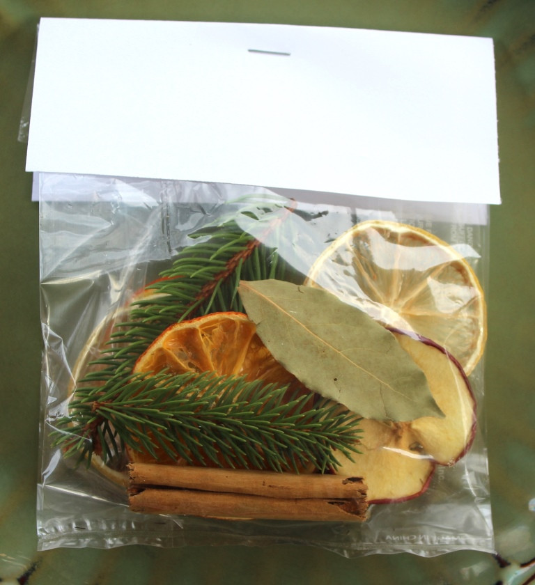 homemade potpourri ingredients in a plastic treat bag