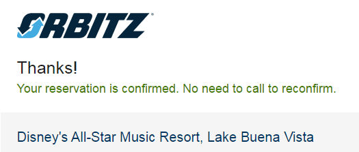 image of orbitz reservation confirmation screen
