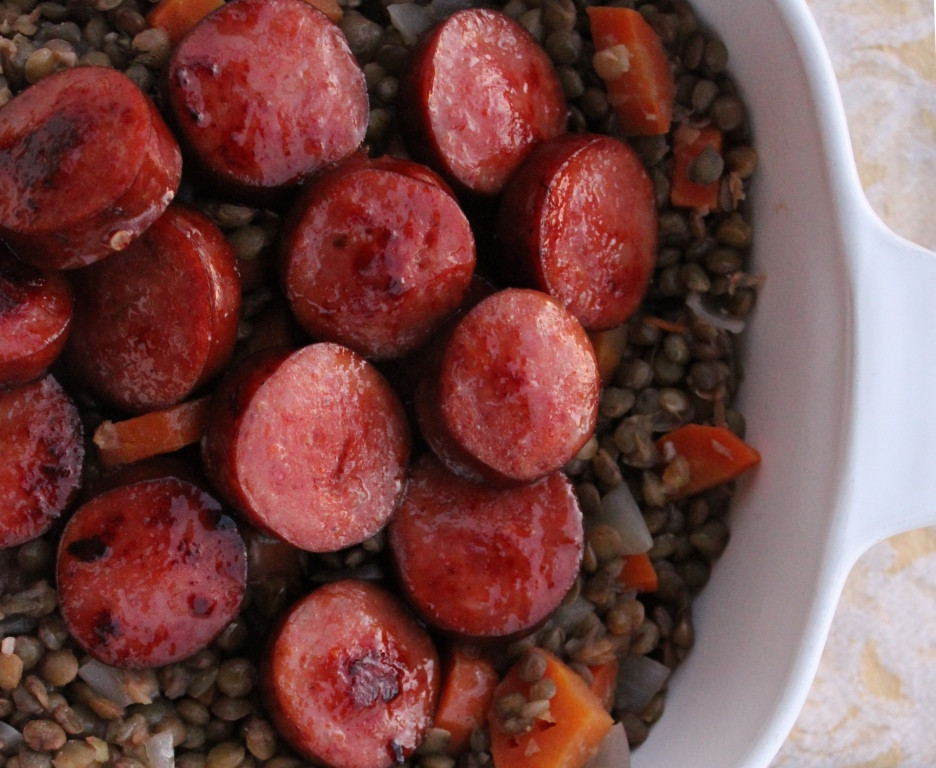 French Green Lentils with Smoked Sausage