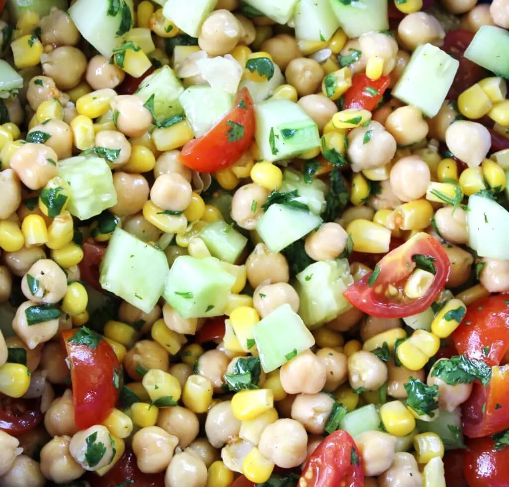 Corn and Chickpea Fiesta Salad with Cilantro-Lime Dressing