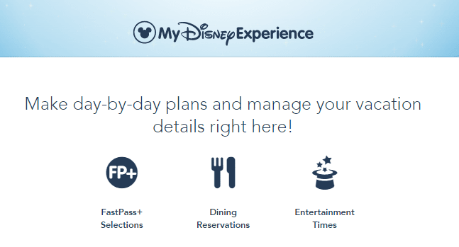 screenshot from my disney experience of plans