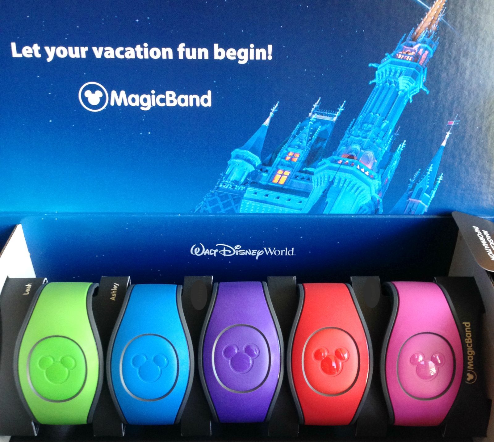 box of colorful disney magic bands