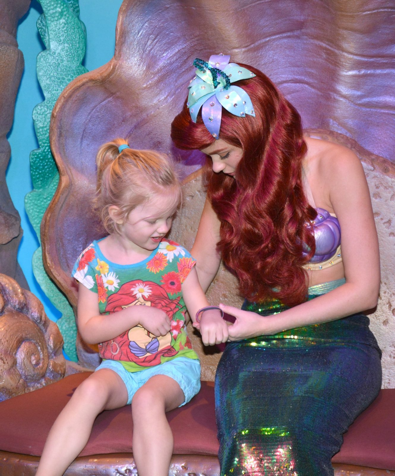 little girl meeting the little mermaid