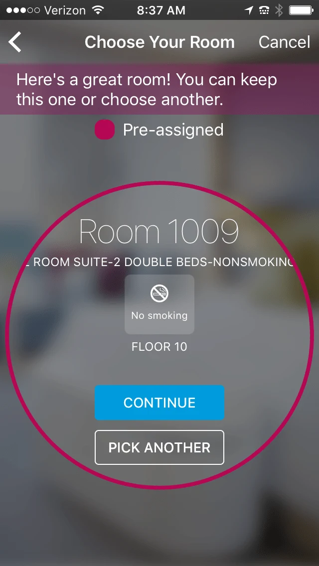 choose your room in the hilton app