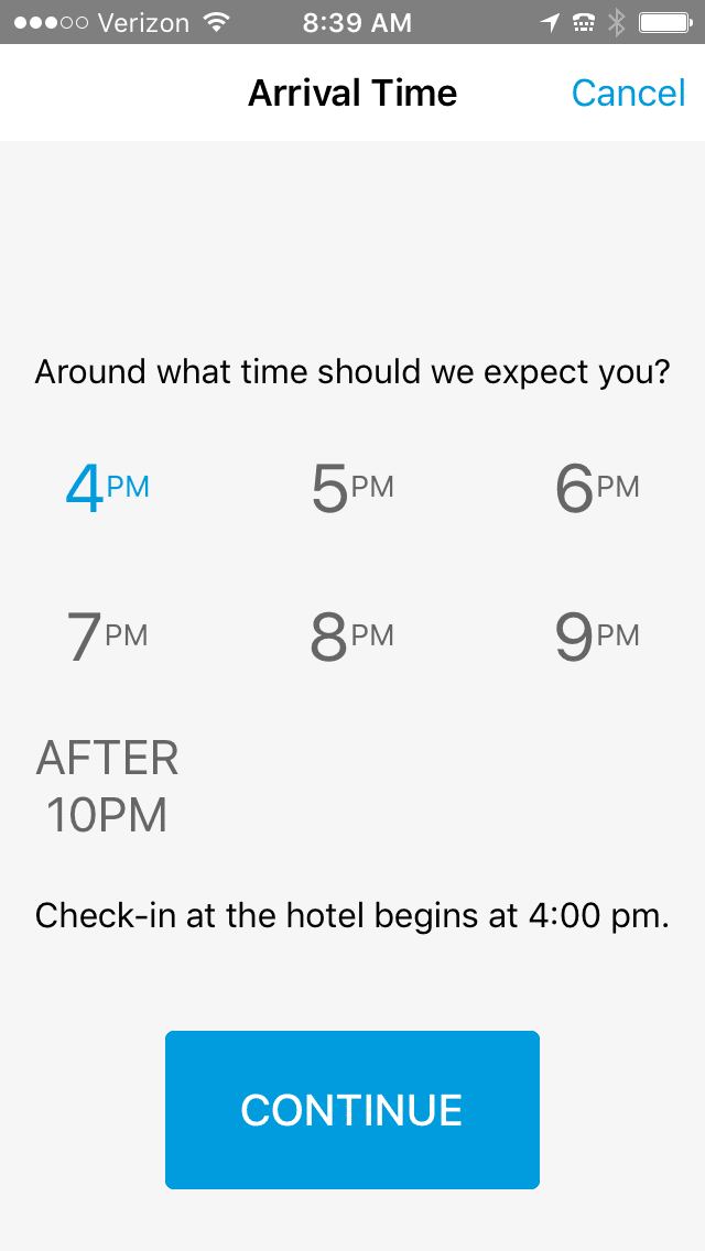 hilton early check in times in hilton app