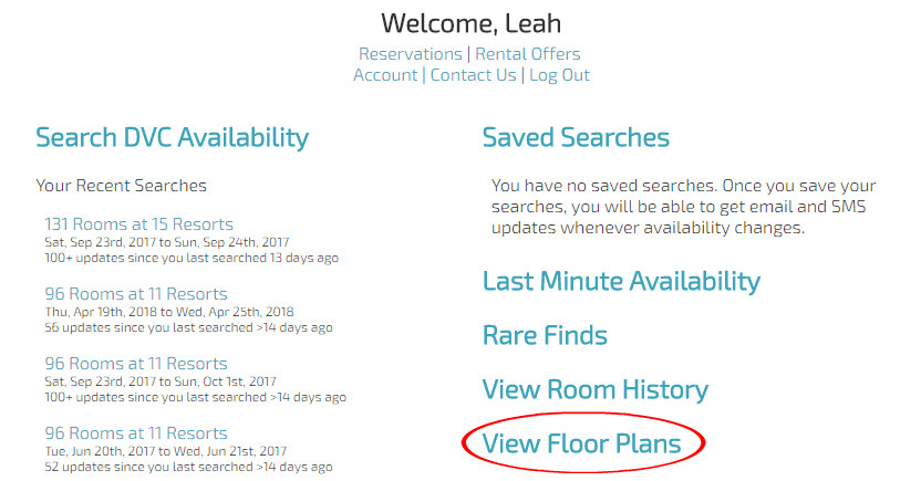 DVC App account, view floor plans option