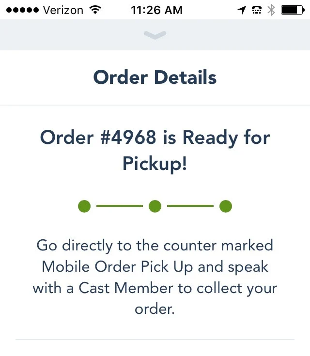 ready for pick up mobile order screen