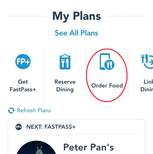 ordering food on disney app