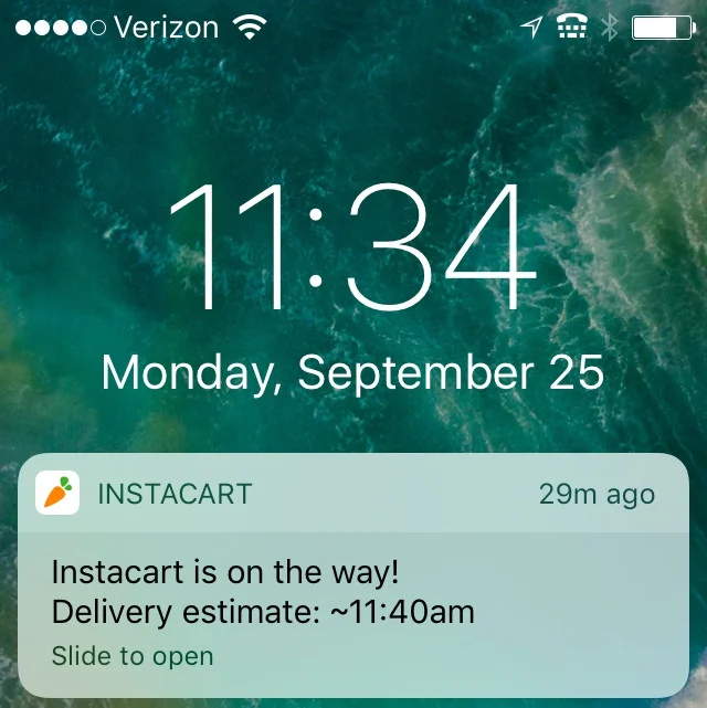 Instacart delivery notification