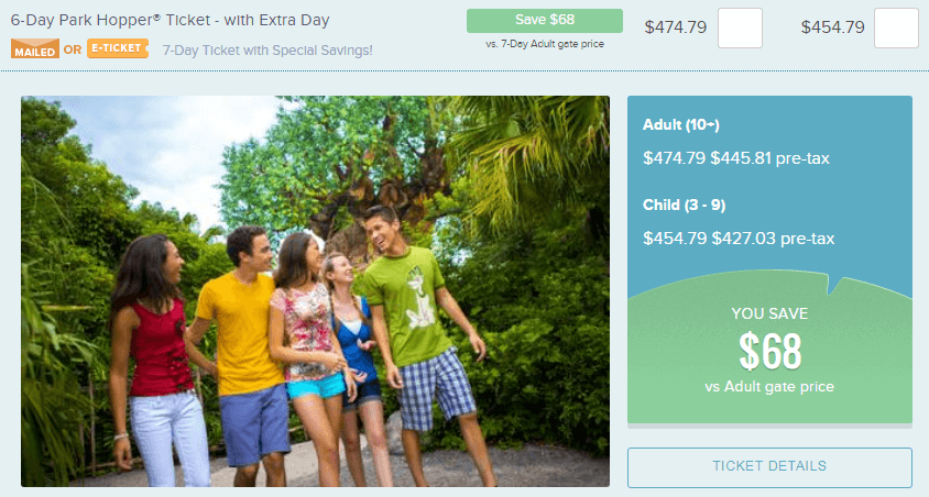 Image of the Undercover Tourist Website showing the savings on Disney tickets
