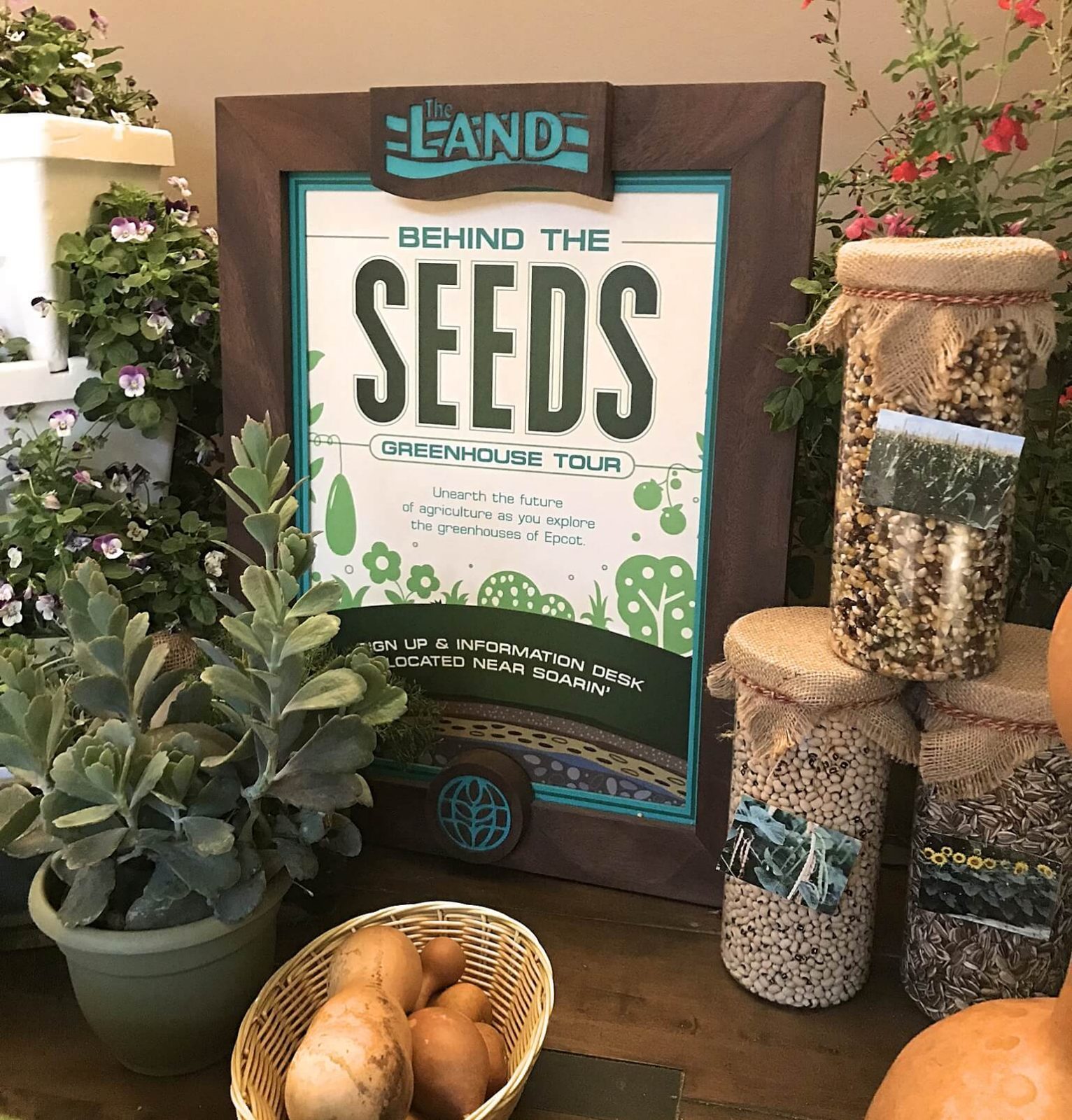 Behind the seeds greenhouse tour sign