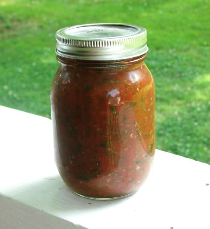 homemade fresh salsa in a mason jar