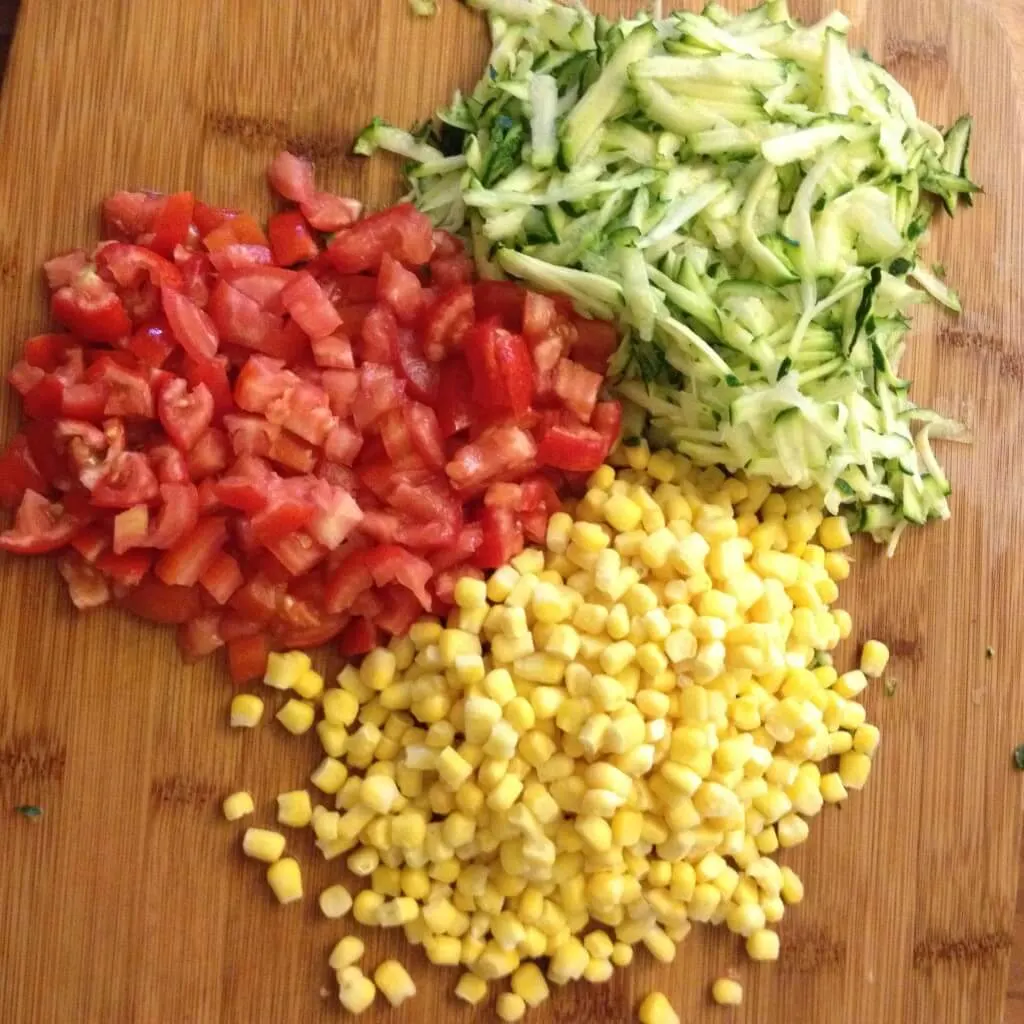 lettuce, tomatoes and corn