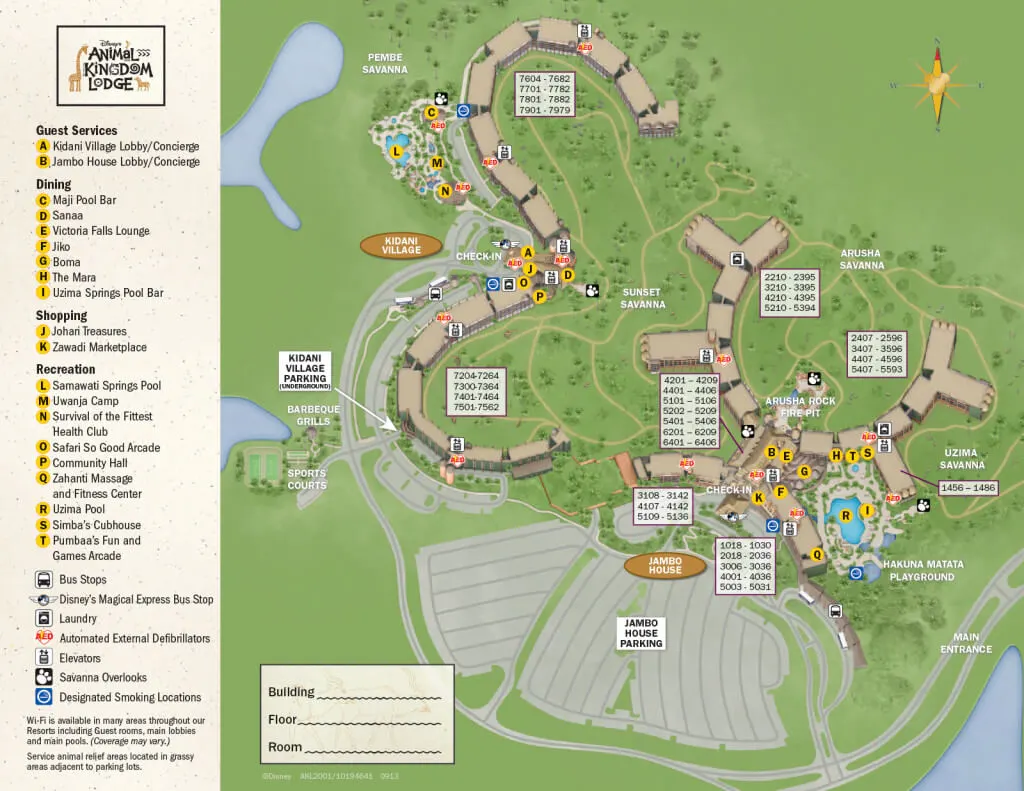Disney Animal Kingdom Lodge map - Kidani Village vs Jambo House