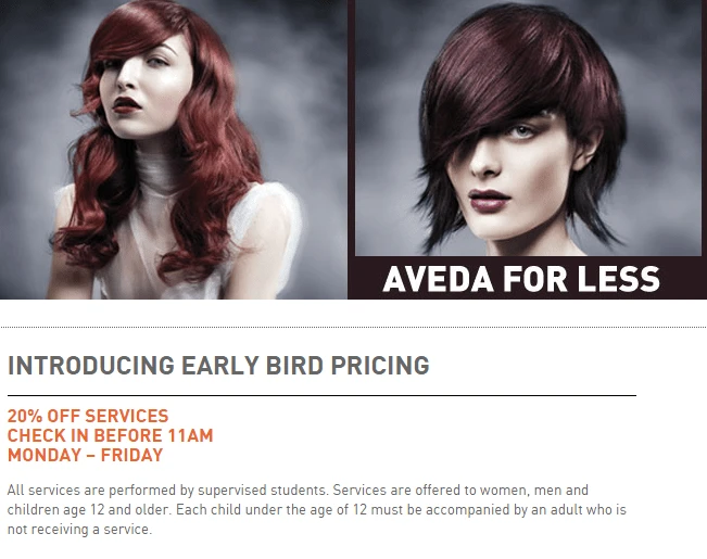 Aveda early bird pricing promotion
