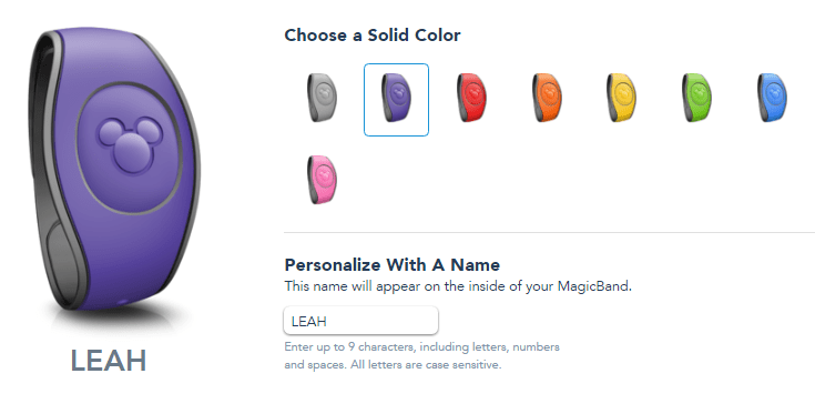 magic band color options on the app