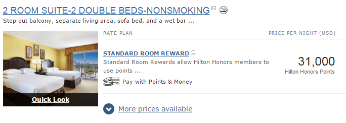 Room with Hilton Honors Points per night