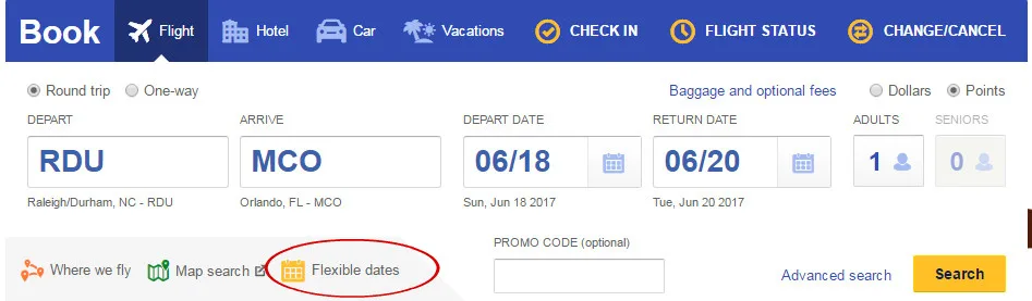 flexible dates option online