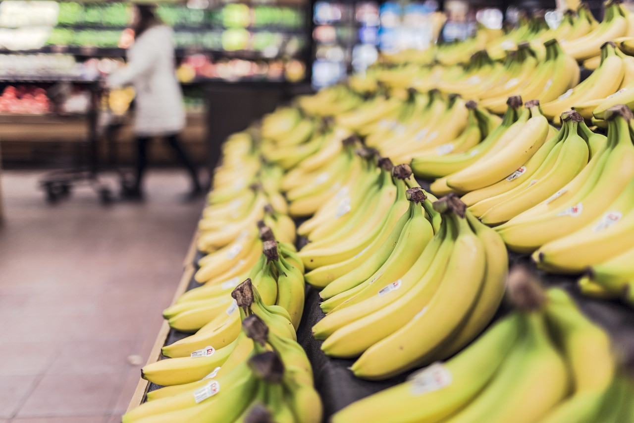 bananas in a grocery store