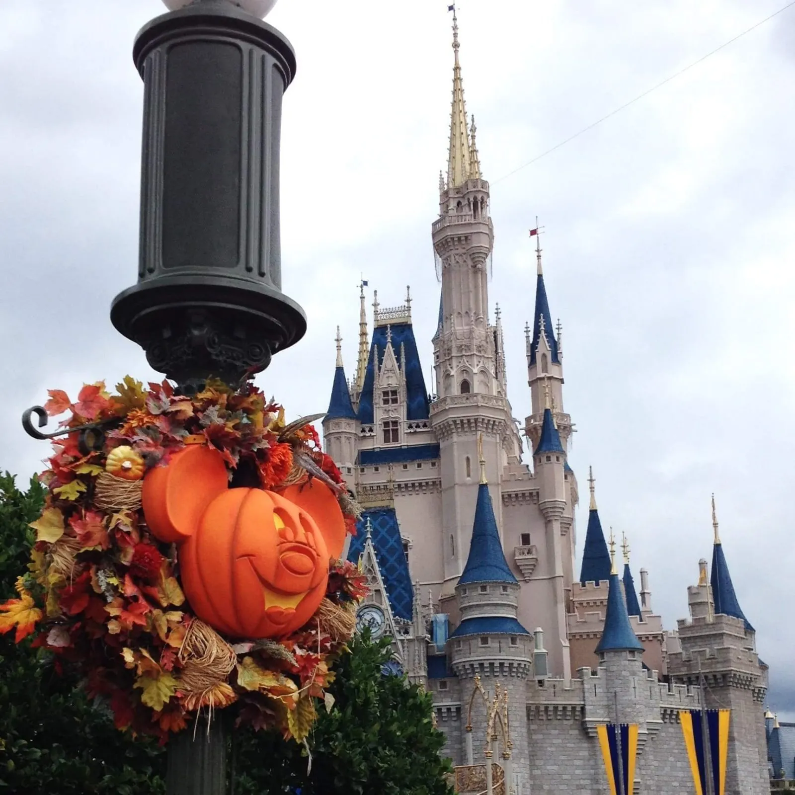 Mickey pumpkin in front of Cinderella's castle