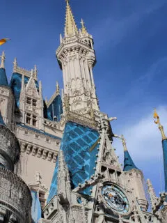 Up close Cinderella Castle with blue skies