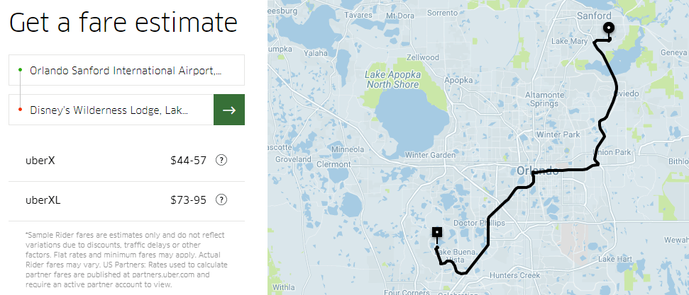 uber fare estimate example screenshot
