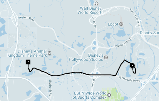 map of using disney world uber to get from resort to theme park