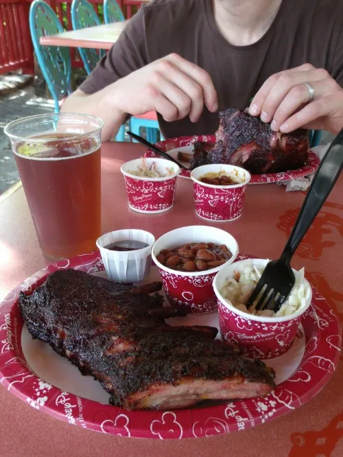 rib meal at flame tree barbecue in animal kingdom