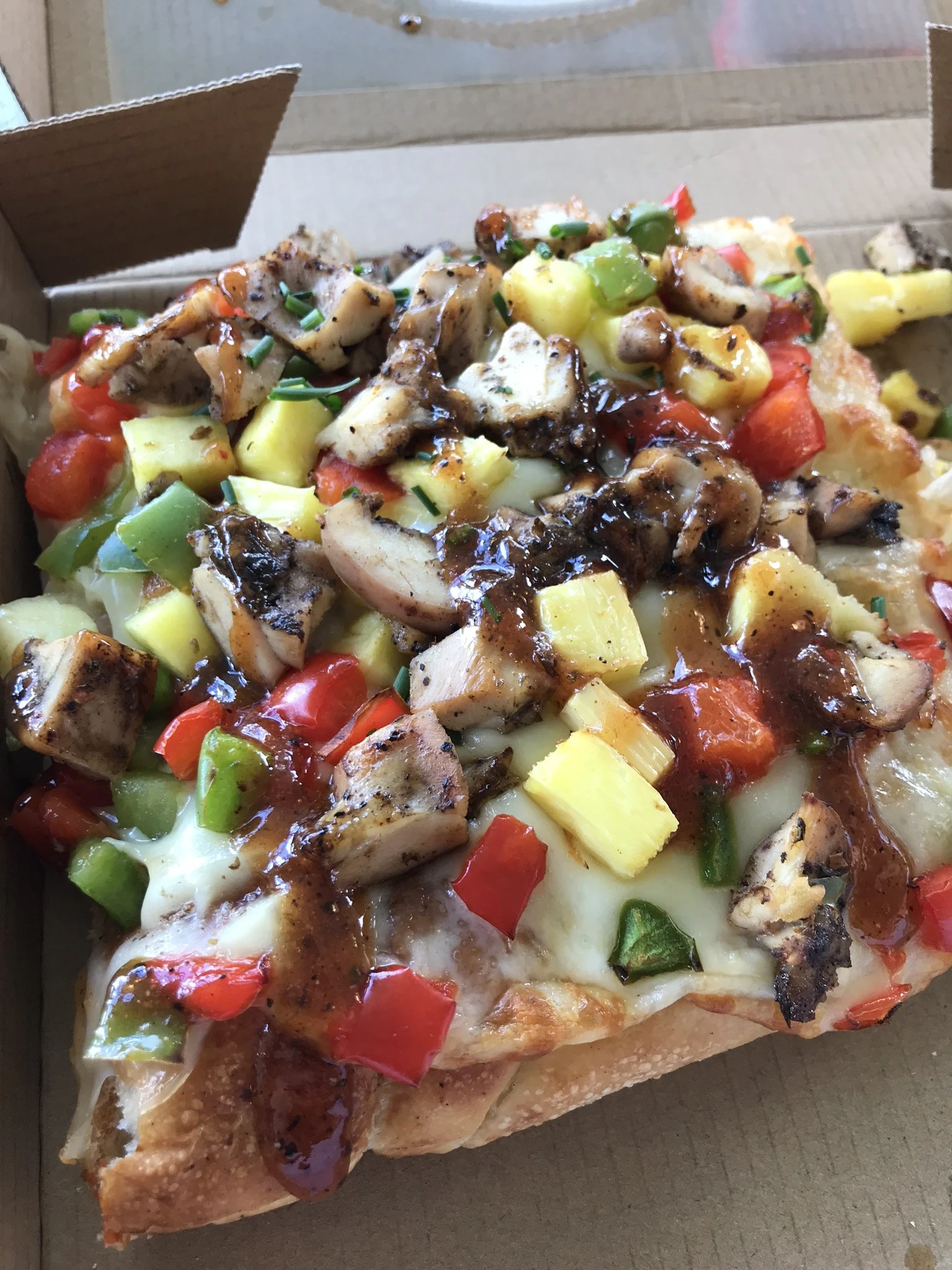pizza with chunks of veggies and meat