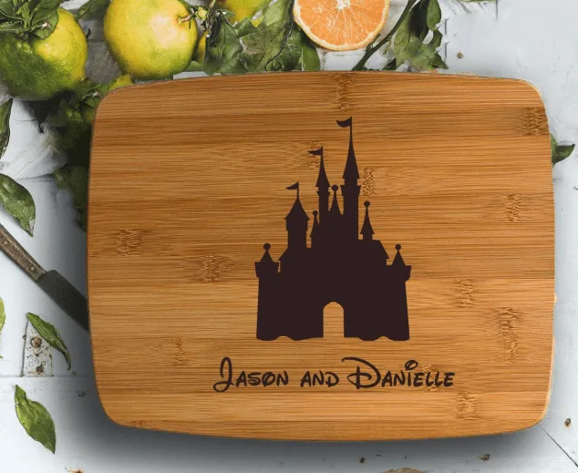 Custom cutting board with cinderella's castle image