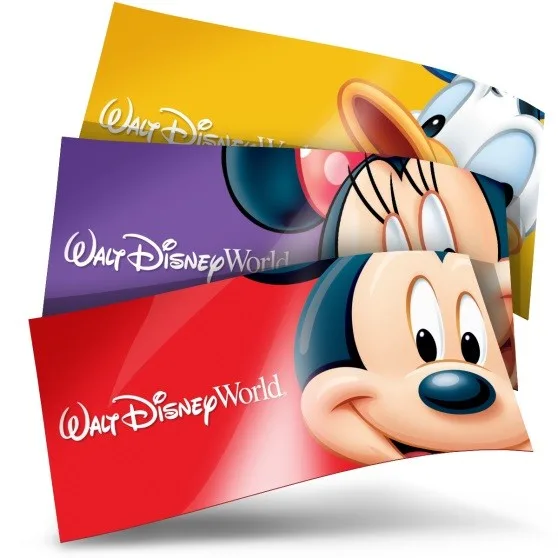 Three colorful disney tickets with Micky, Minnie and Donald faces