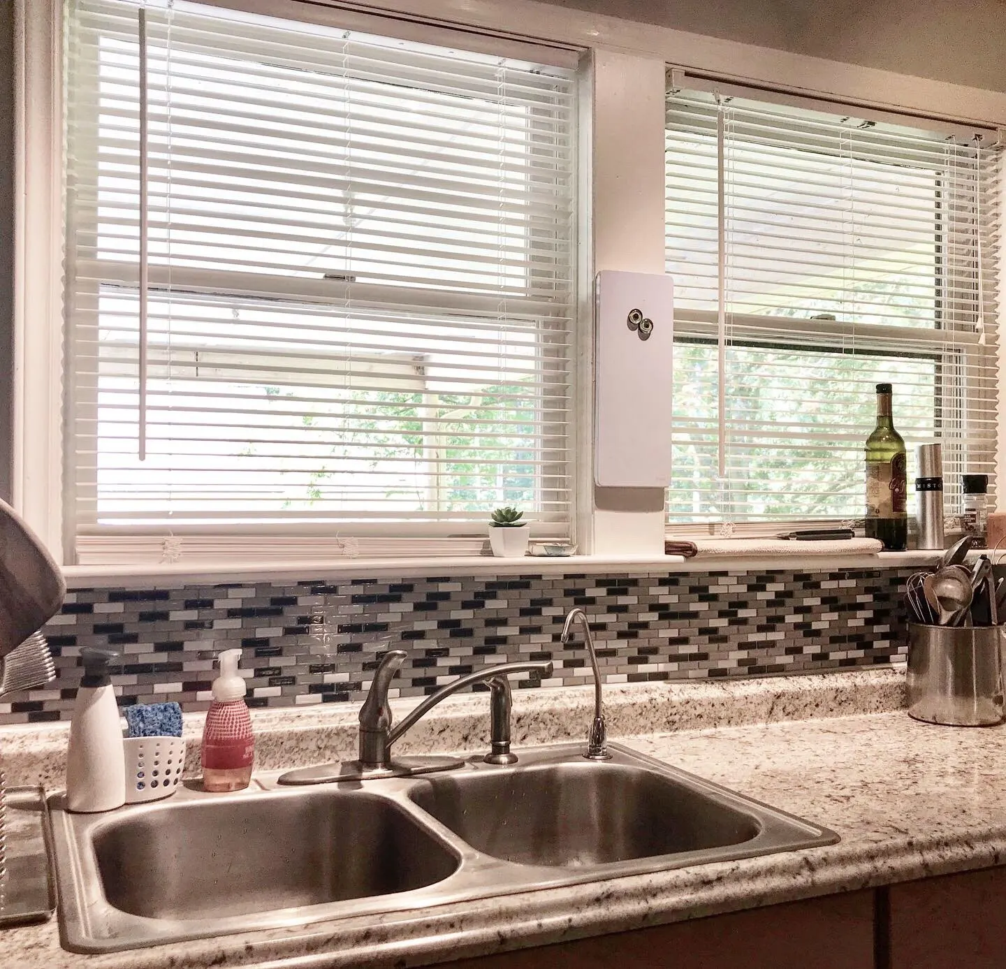 kitchen sink area with new back splash - peel and stick backsplash review