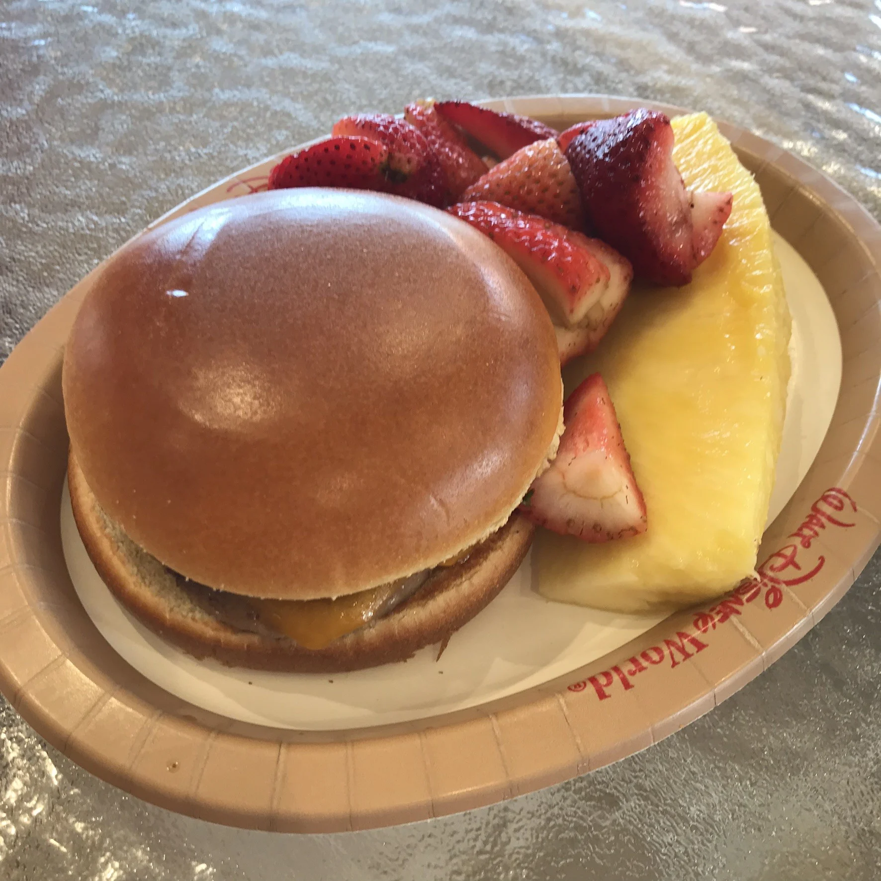 cheeseburger with fruit