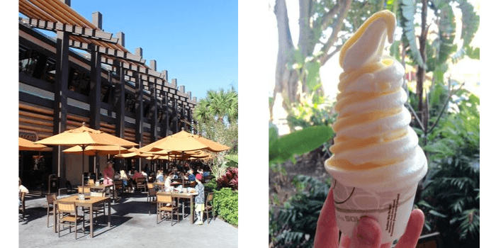 outside seating and a close up of a dole whip