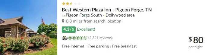 TripAdvisor Listing of Best Western Plaza Inn - Pigeon Forge, TN