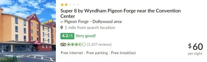 TripAdvisor Listing for Super 8 By Wyndham Pigeon Forge