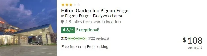 TripAdvisor Listing of Hilton Garden Inn Pigeon Forge