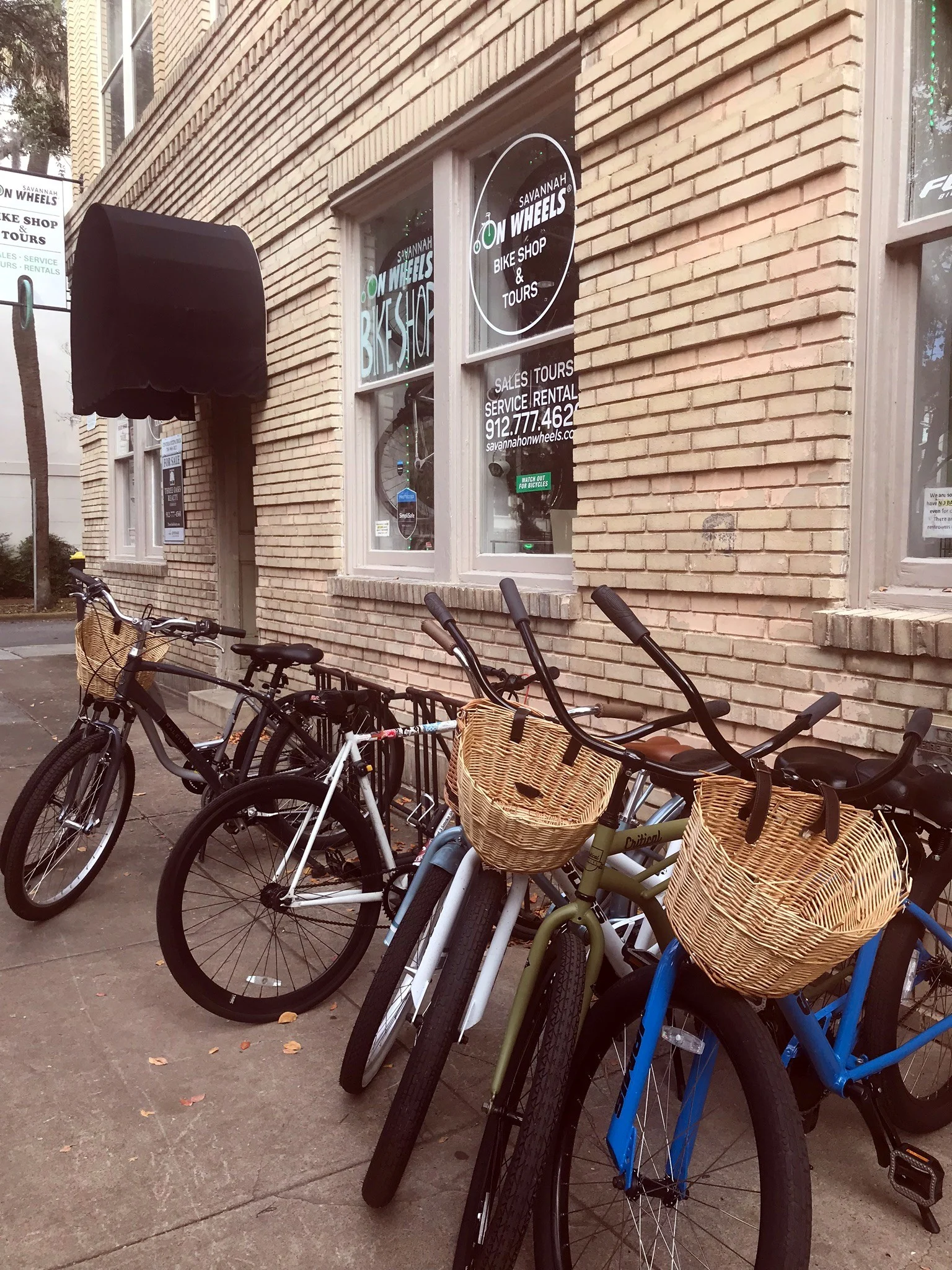 bikes lined up in front of savannah bike shop