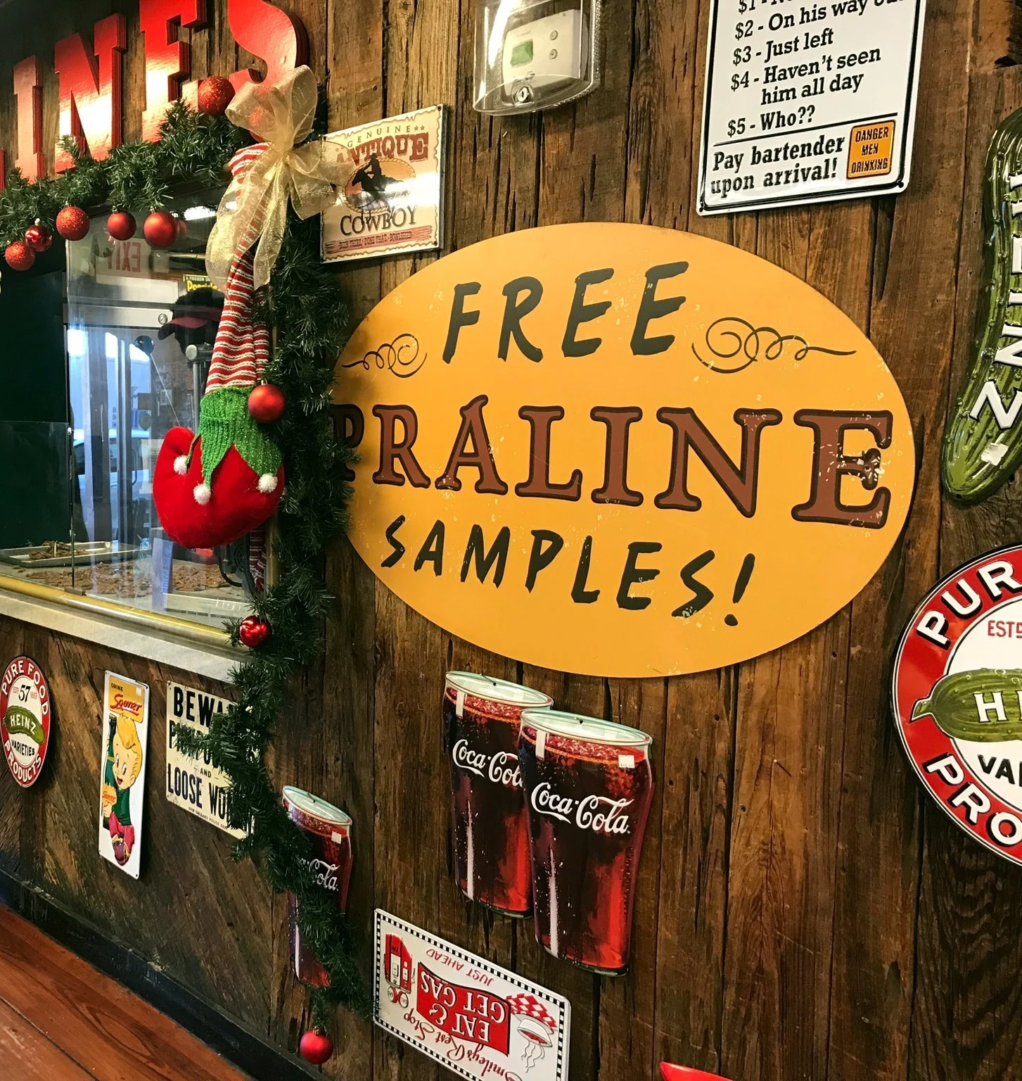 sign for free praline samples at savannah candy kitchen
