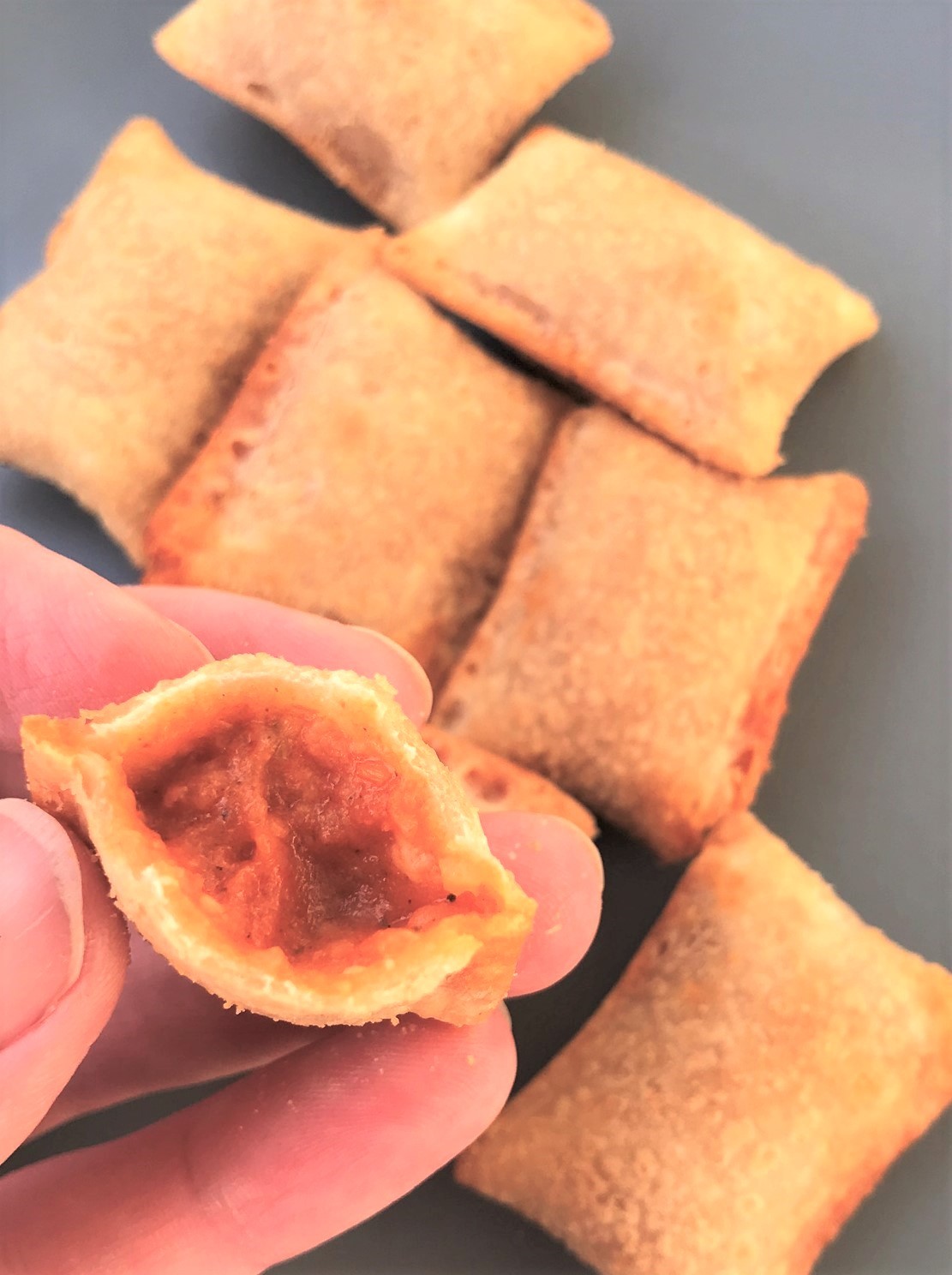 inside of pizza roll cooked in an air fryer