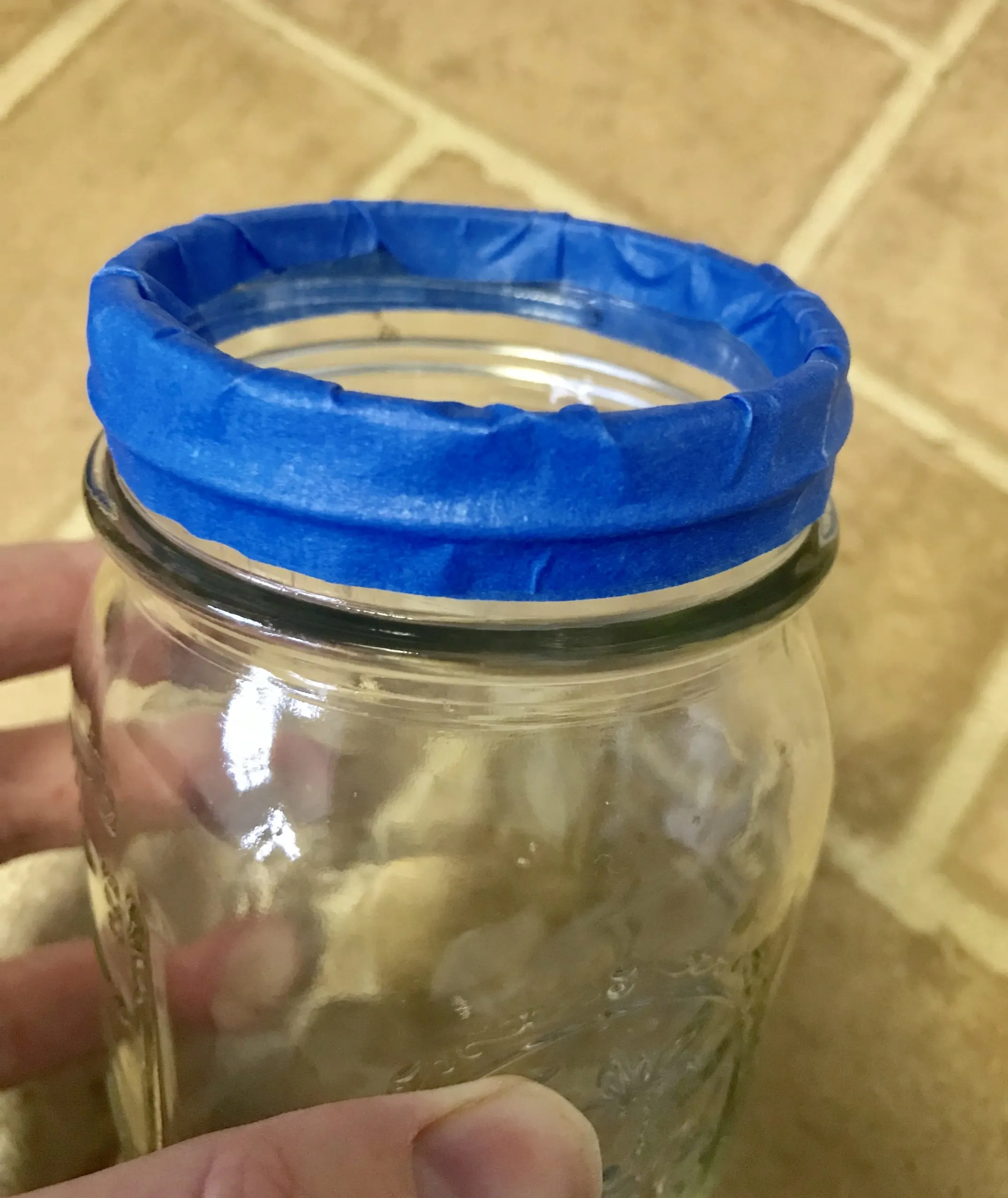 painters tape on top of the mason jar