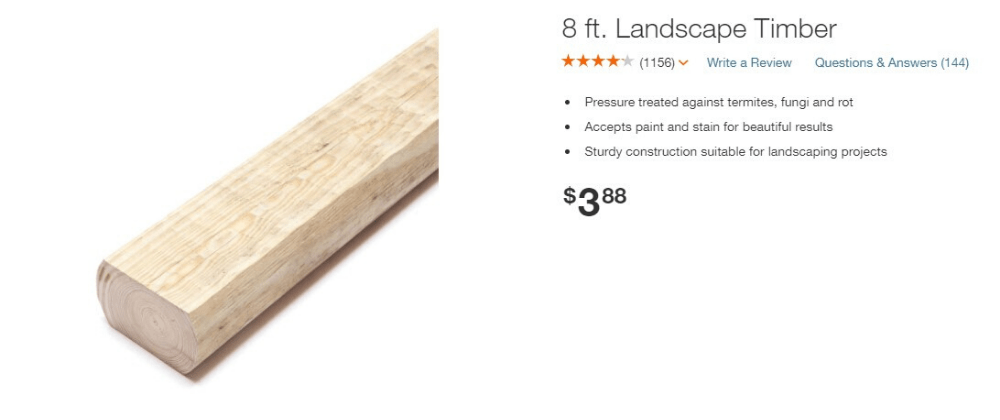 landscaping timber from home depot with current price of $3.88