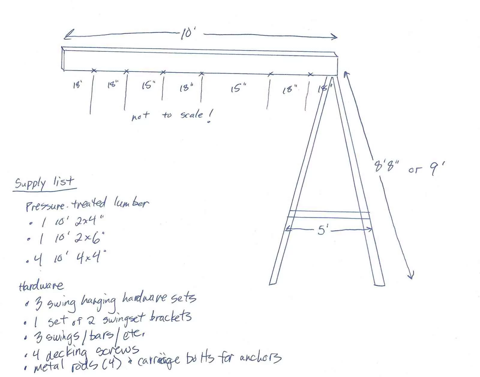 DIY wooden swing set plans free hand drawn sketch