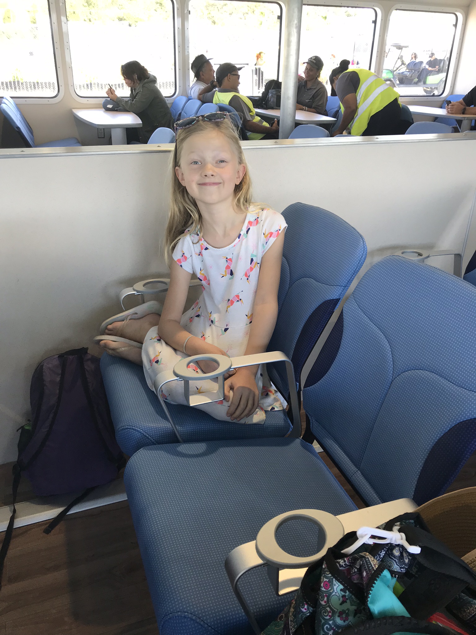girl in seats on culebra ferry