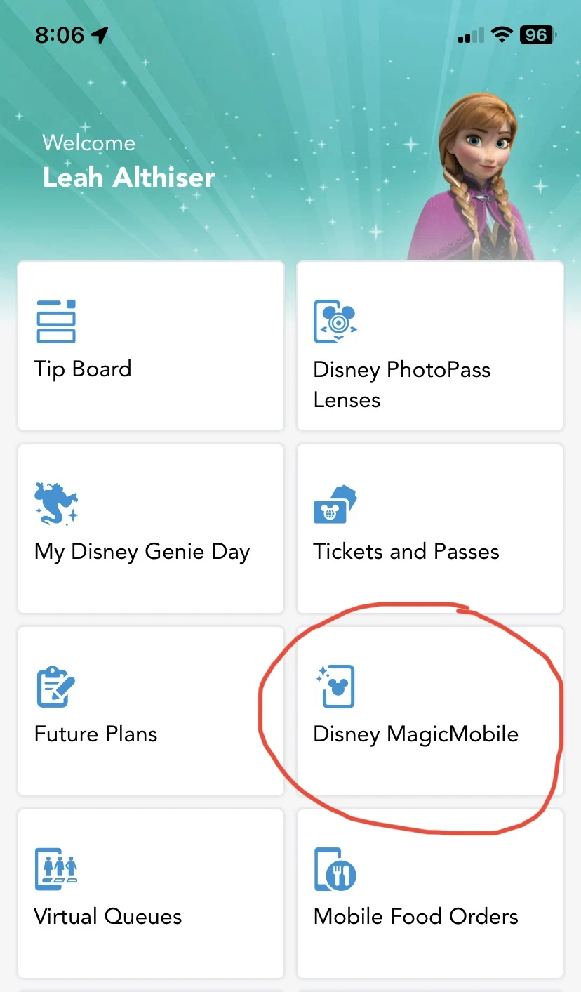 my disney experience screenshot of where to find magicmobile setup