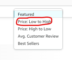 select sort by price low to high