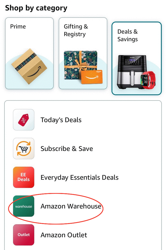 how to find amazon warehouse on the app