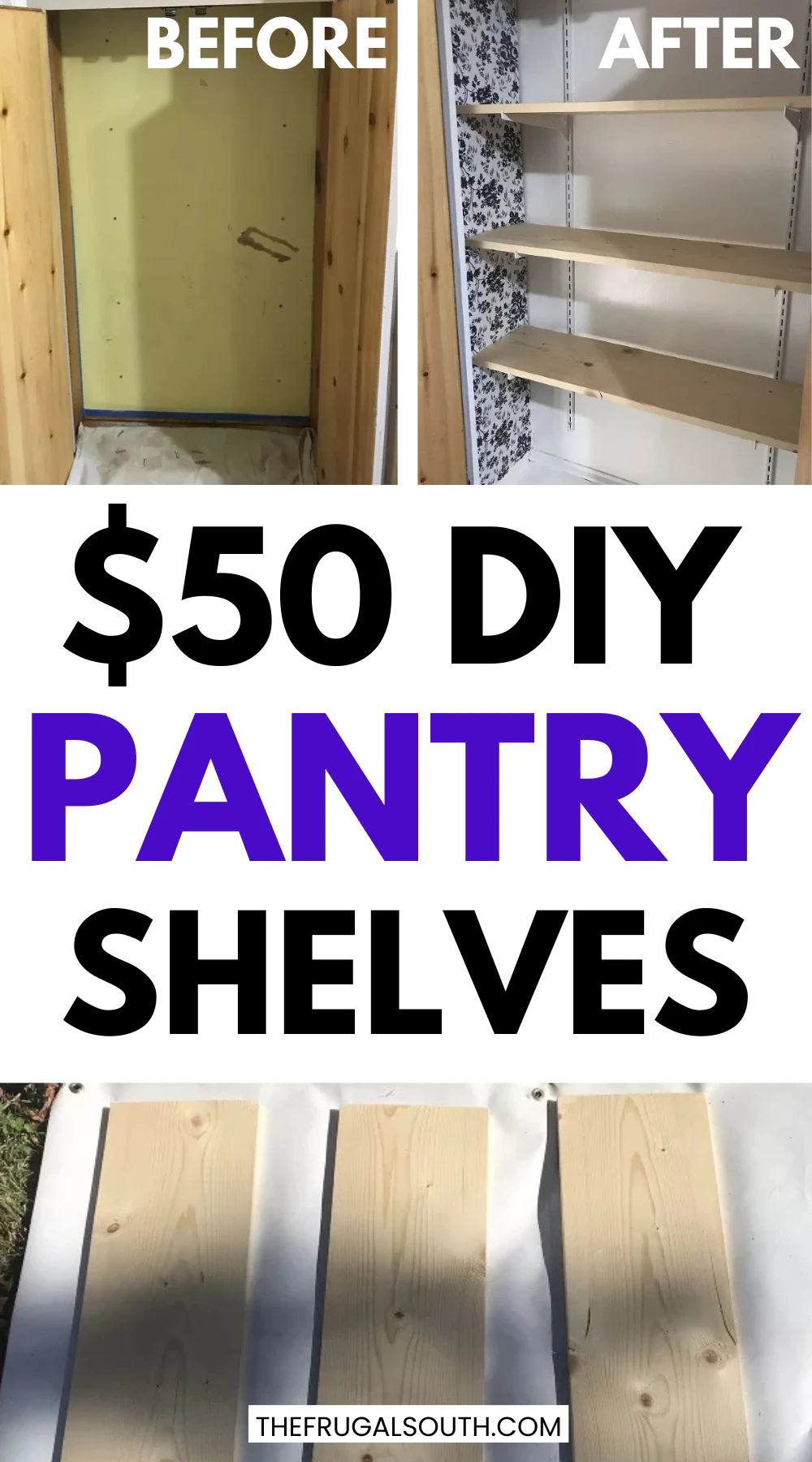 Easy DIY Pantry shelves pin